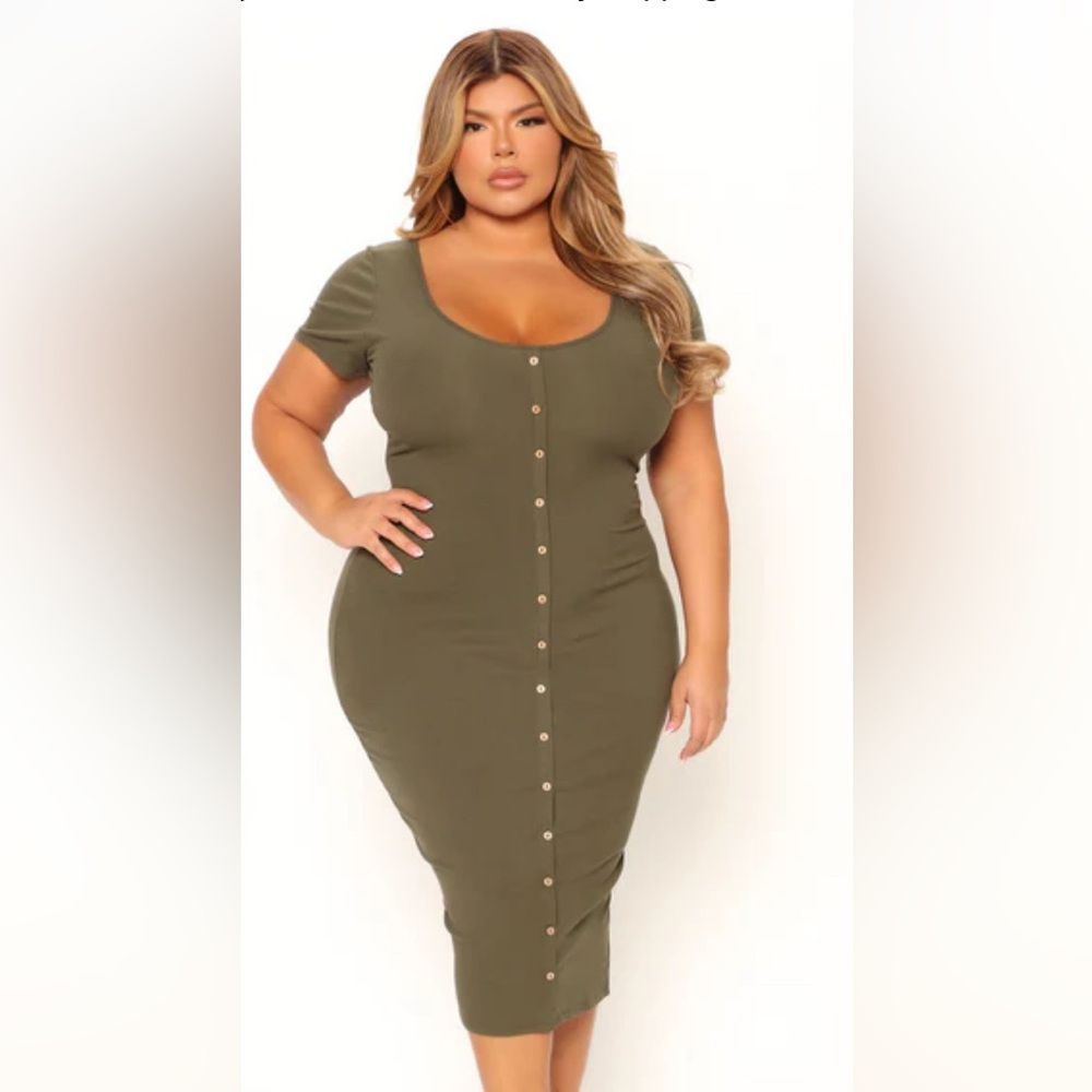 FASHION NOVA Olive Button-Down Midi Dress SIZE 2x EUC